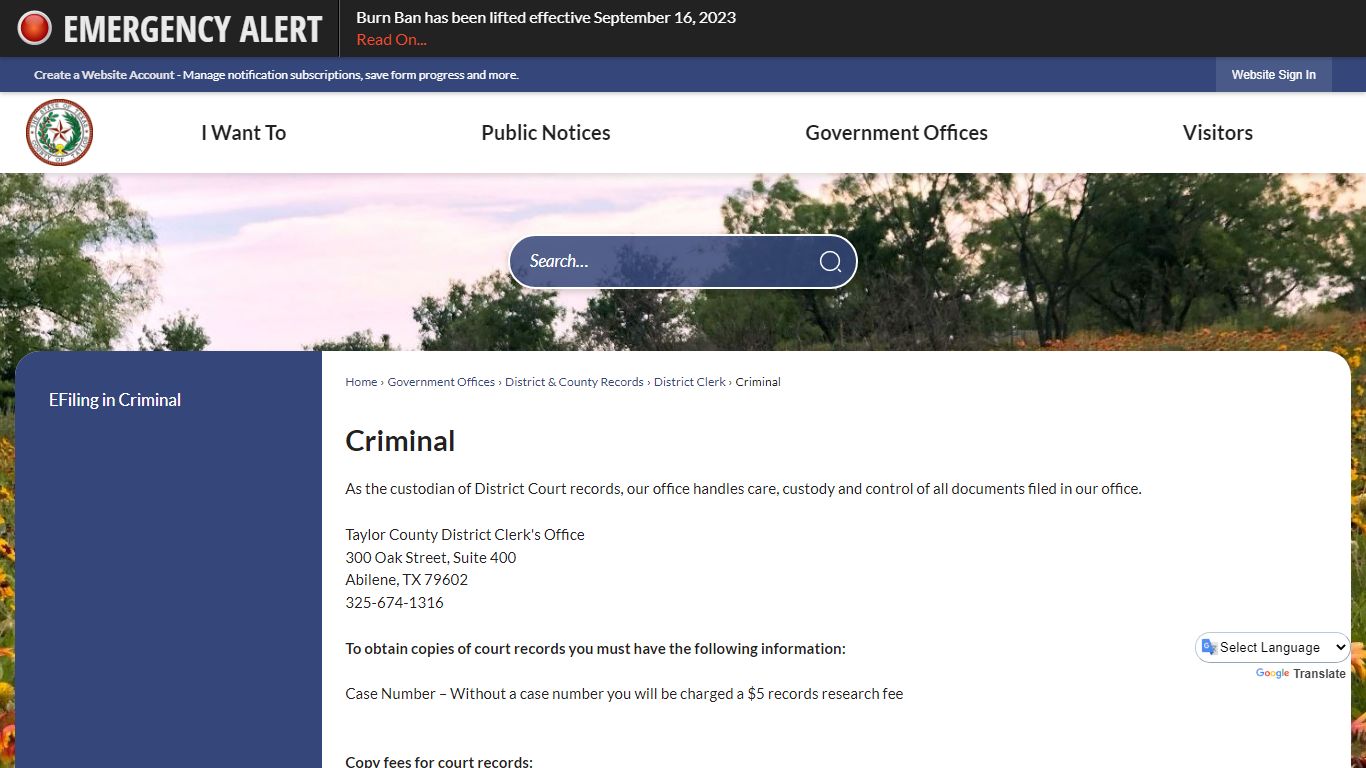 Criminal | Taylor County, TX - Official Website